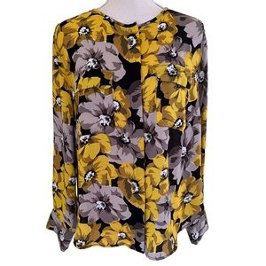 Who What Where Yellow/Black/Grey/Taupe Floral Blouse 1X
